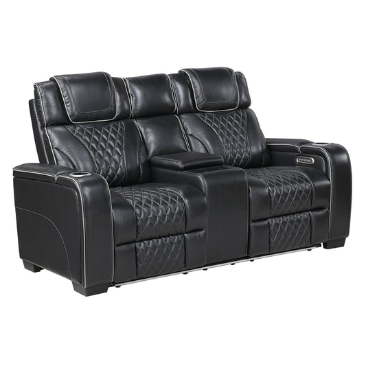 Homelegance  - Apex Power Double Reclining Love Seat W/ Center Console, Power Headrests, Storage Arms W/ Cup Holders, Wireless charger, Air Massage and Heat, LED Lighting and Charging Ports in Black - 8449BK-2PWHM view 1