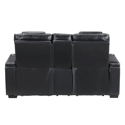 Homelegance  - Apex Power Double Reclining Love Seat W/ Center Console, Power Headrests, Storage Arms W/ Cup Holders, Wireless charger, Air Massage and Heat, LED Lighting and Charging Ports in Black - 8449BK-2PWHM view 2