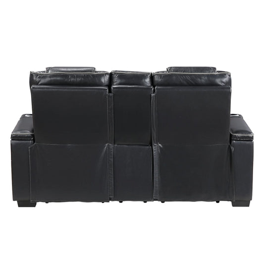 Homelegance  - Apex Power Double Reclining Love Seat W/ Center Console, Power Headrests, Storage Arms W/ Cup Holders, Wireless charger, Air Massage and Heat, LED Lighting and Charging Ports in Black - 8449BK-2PWHM view 2
