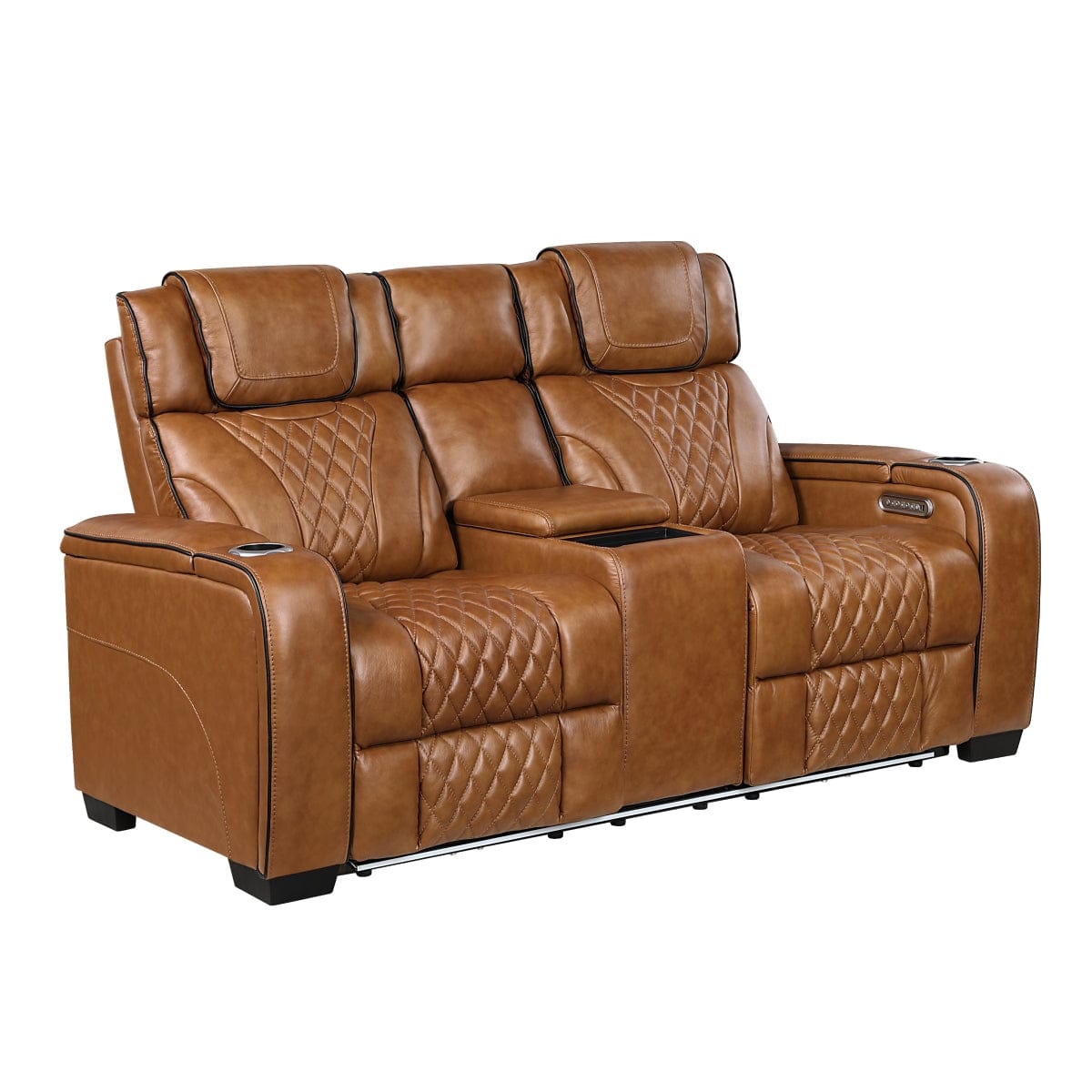 Homelegance  - Apex Power Double Reclining Love Seat W/ Center Console, Power Headrests, Storage Arms W/ Cup Holders, Wireless charger, Air Massage and Heat, LED Lighting and Charging Ports in Brown - 8449BR-2PWHM view 1