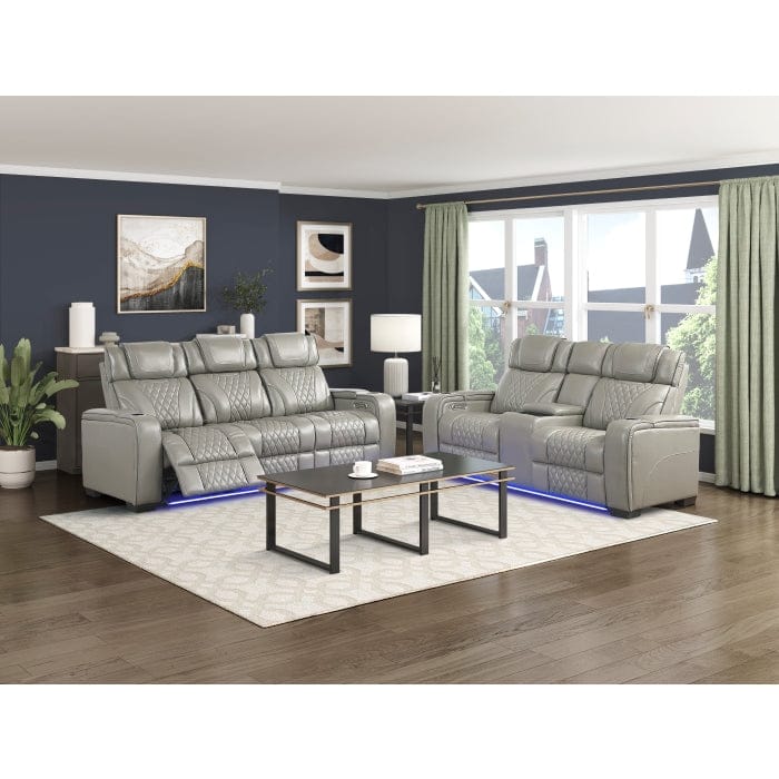 Homelegance  - Apex Power Double Reclining Love Seat W/ Center Console, Power Headrests, Storage Arms W/ Cup Holders, Wireless charger, Air Massage and Heat, LED Lighting and Charging Ports in Gray - 8449GY-2PWHM view 3