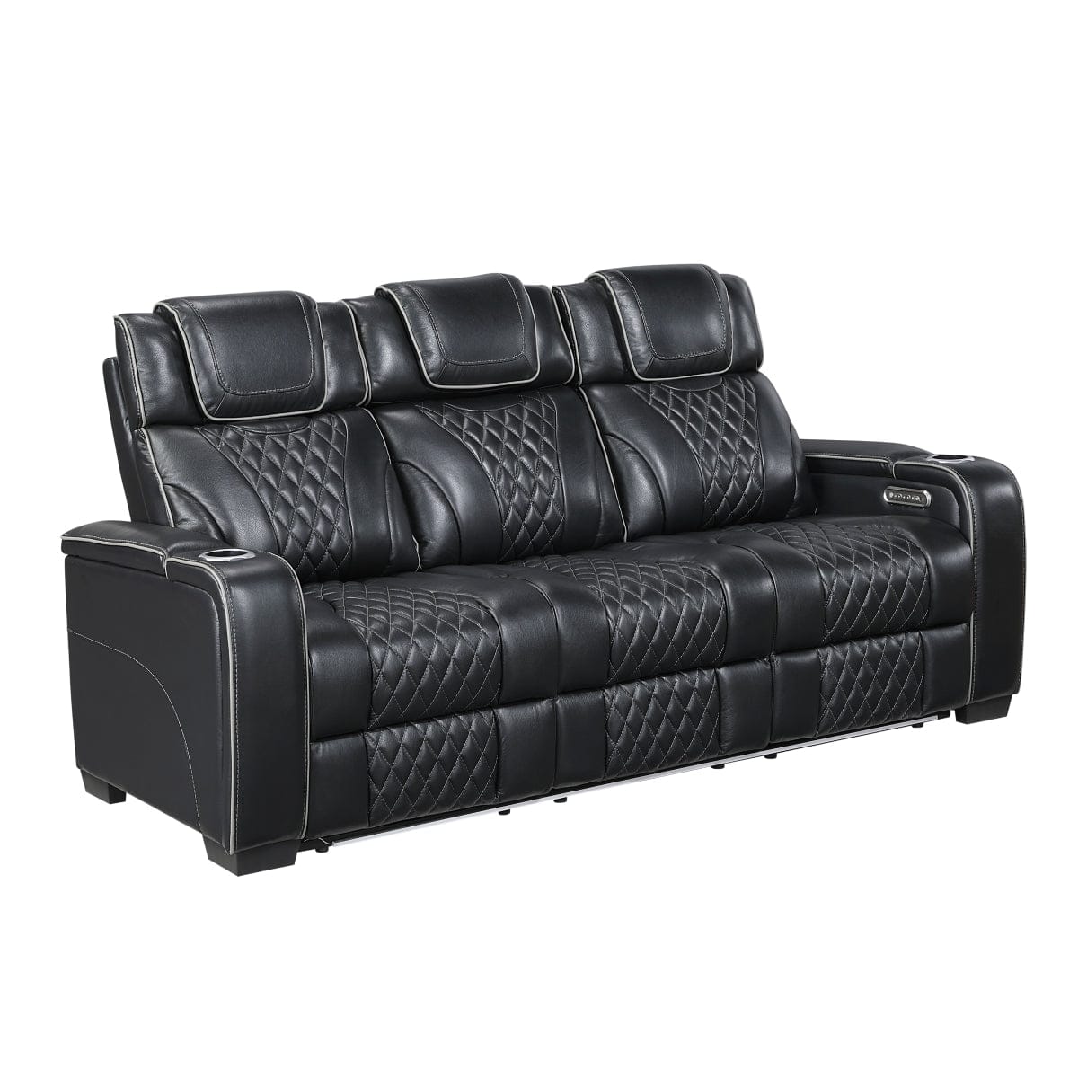 Homelegance  - Apex Power Double Reclining Sofa W/ Center Drop-Down Cup Holders, Power Headrests, Storage Arms W/ Cup holders, Reading Lights, Wireless Charger, Air Massage and Heat, LED Lighting and Charging Ports in Black - 8449BK-3PWHM view 1