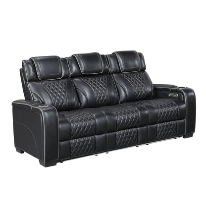 Homelegance  - Apex Power Double Reclining Sofa W/ Center Drop-Down Cup Holders, Power Headrests, Storage Arms W/ Cup holders, Reading Lights, Wireless Charger, Air Massage and Heat, LED Lighting and Charging Ports in Black - 8449BK-3PWHM view 1