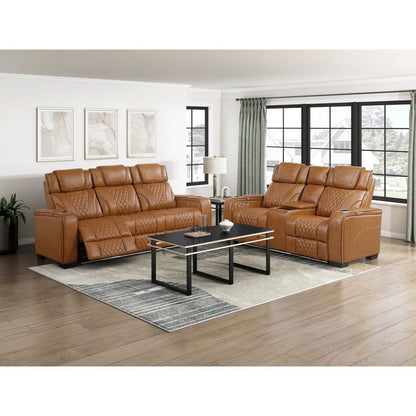Homelegance  - Apex Power Double Reclining Sofa W/ Center Drop-Down Cup Holders, Power Headrests, Storage Arms W/ Cup holders, Reading Lights, Wireless Charger, Air Massage and Heat, LED Lighting and Charging Ports in Brown - 8449BR-3PWHM view 3