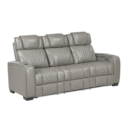 Homelegance  - Apex Power Double Reclining Sofa W/ Center Drop-Down Cup Holders, Power Headrests, Storage Arms W/ Cup holders, Reading Lights, Wireless Charger, Air Massage and Heat, LED Lighting and Charging Ports in Gray - 8449GY-3PWHM view 1