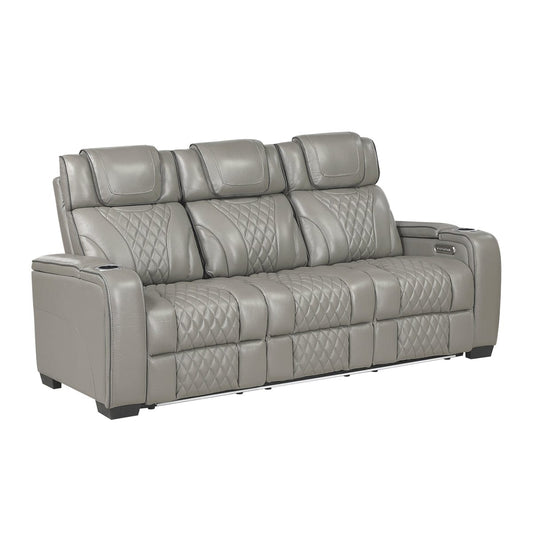 Homelegance  - Apex Power Double Reclining Sofa W/ Center Drop-Down Cup Holders, Power Headrests, Storage Arms W/ Cup holders, Reading Lights, Wireless Charger, Air Massage and Heat, LED Lighting and Charging Ports in Gray - 8449GY-3PWHM view 1