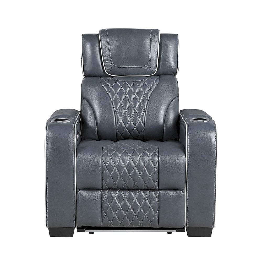 Homelegance  - Apex Power Reclining Chair W/ Power Headrest, Storage Arms W/ Cup Holders, Air Massage and Heat, LED Lighting and Charging Ports in Blue - 8449BU-1PWHM view 1