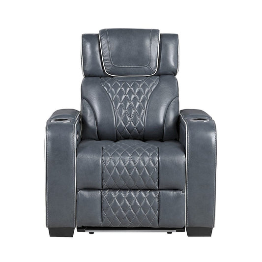 Homelegance  - Apex Power Reclining Chair W/ Power Headrest, Storage Arms W/ Cup Holders, Air Massage and Heat, LED Lighting and Charging Ports in Blue - 8449BU-1PWHM view 1