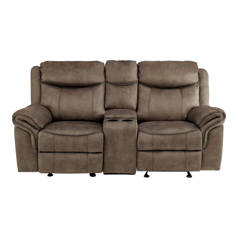 Homelegance  - Aram Double Glider Reclining Love Seat W/ Center Console, Receptacles and USB Ports in Brown - 8206NF-2  view 6