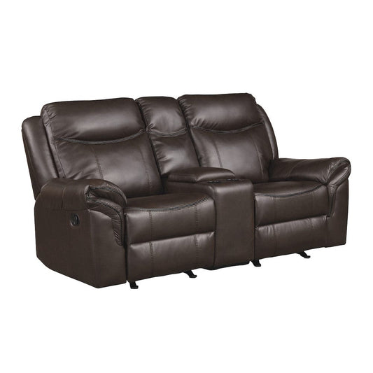Homelegance  - Aram Double Glider Reclining Love Seat W/ Center Console, Receptacles and USB Ports in Dark brown - 8206BRW-2  view 1