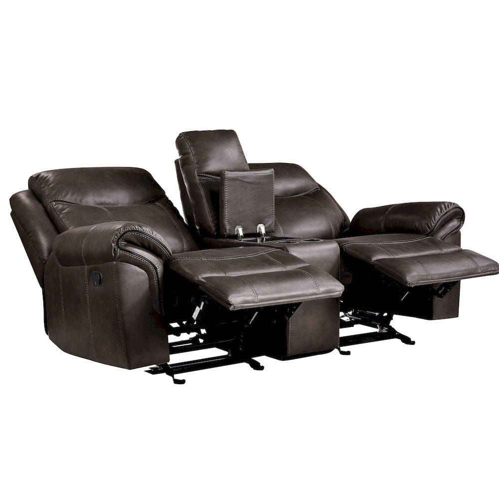 Homelegance  - Aram Double Glider Reclining Love Seat W/ Center Console, Receptacles and USB Ports in Dark brown - 8206BRW-2  view 3