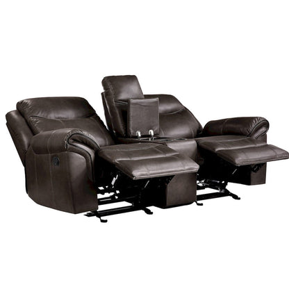 Homelegance  - Aram Double Glider Reclining Love Seat W/ Center Console, Receptacles and USB Ports in Dark brown - 8206BRW-2  view 3