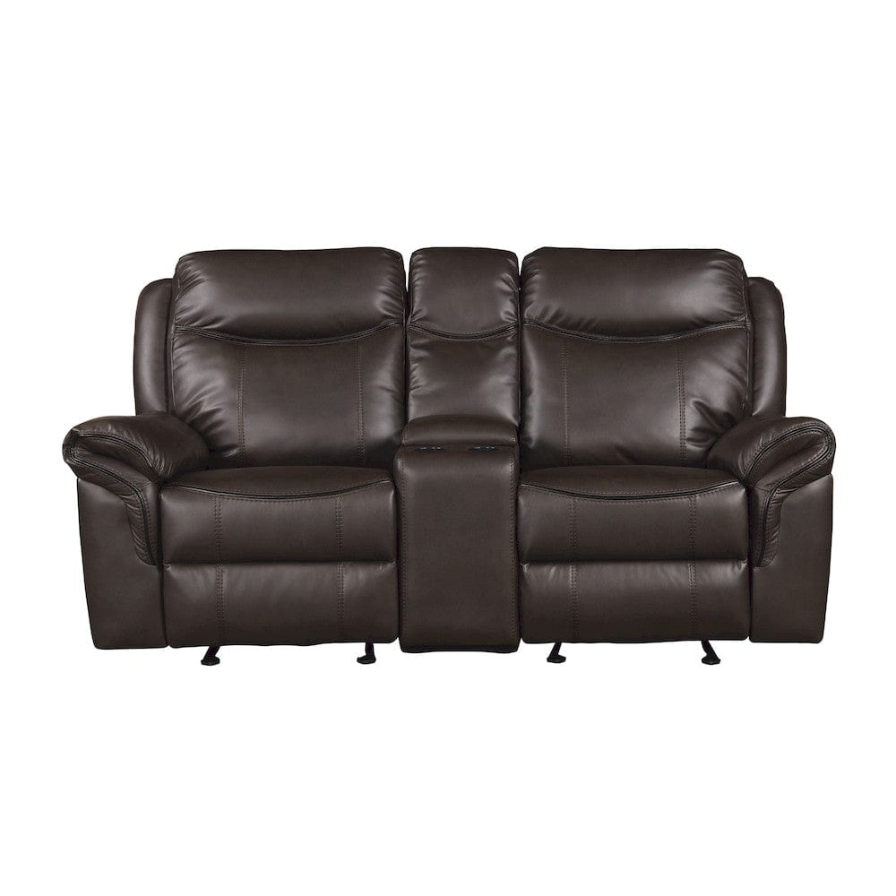 Homelegance  - Aram Double Glider Reclining Love Seat W/ Center Console, Receptacles and USB Ports in Dark brown - 8206BRW-2  view 4