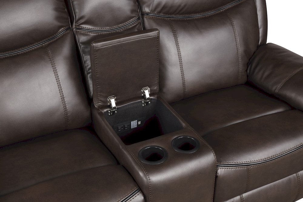 Homelegance  - Aram Double Glider Reclining Love Seat W/ Center Console, Receptacles and USB Ports in Dark brown - 8206BRW-2  view 7