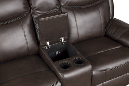 Homelegance  - Aram Double Glider Reclining Love Seat W/ Center Console, Receptacles and USB Ports in Dark brown - 8206BRW-2  view 7