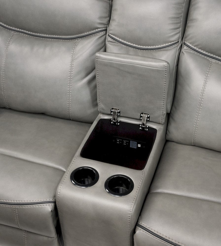 Homelegance  - Aram Double Glider Reclining Love Seat W/ Center Console, Receptacles and USB Ports in Gray - 8206GRY-2  view 2