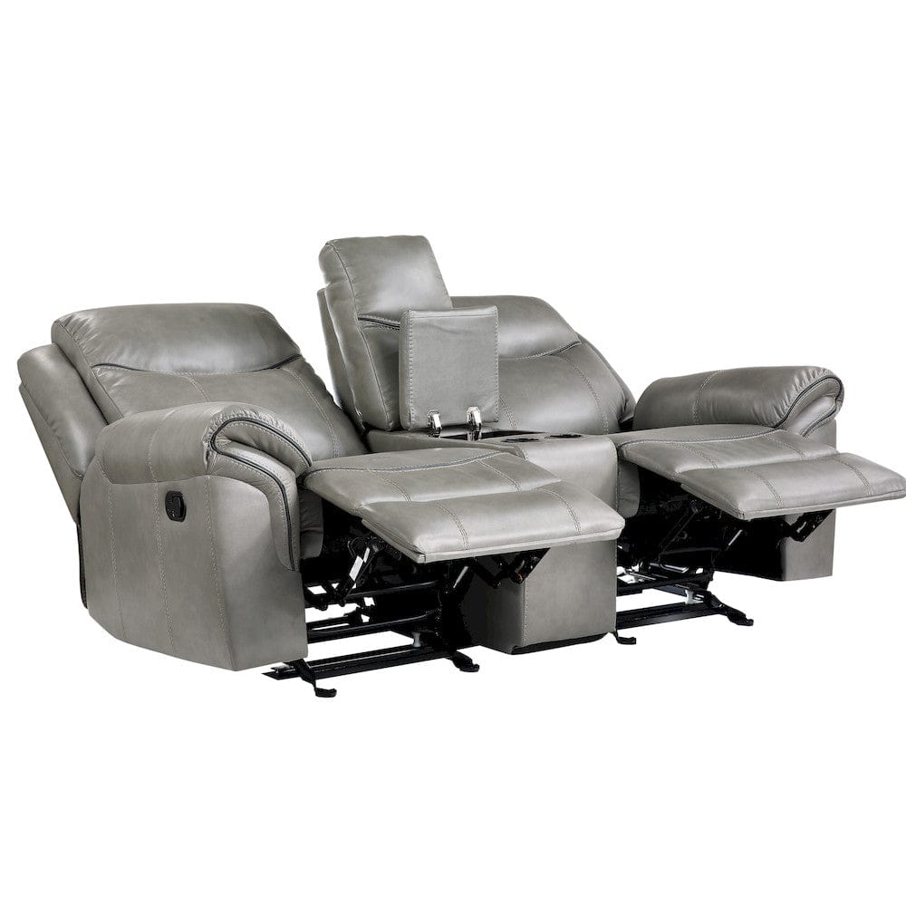 Homelegance  - Aram Double Glider Reclining Love Seat W/ Center Console, Receptacles and USB Ports in Gray - 8206GRY-2  view 6
