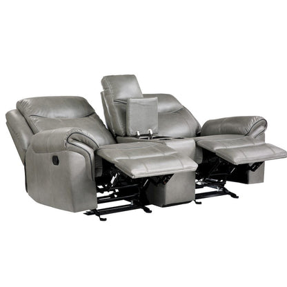 Homelegance  - Aram Double Glider Reclining Love Seat W/ Center Console, Receptacles and USB Ports in Gray - 8206GRY-2  view 6