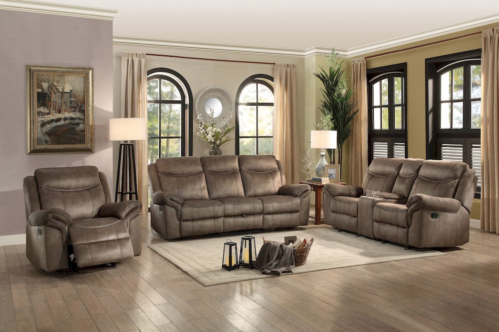 Homelegance  - Aram Double Reclining Sofa W/ Center Drop-Down Cup Holders, Receptacles, Hidden Drawer and USB Ports in Brown - 8206NF-3  view 3