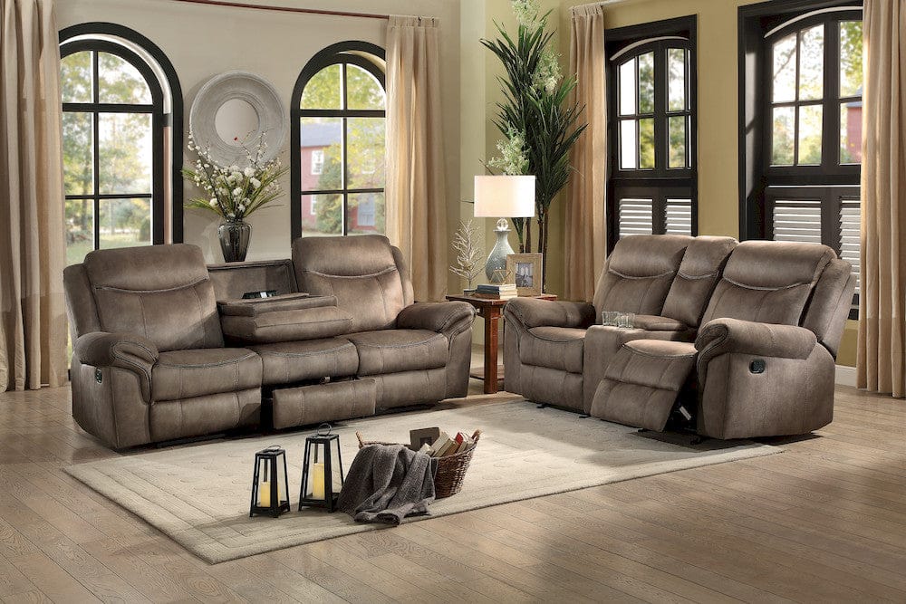 Homelegance  - Aram Double Reclining Sofa W/ Center Drop-Down Cup Holders, Receptacles, Hidden Drawer and USB Ports in Brown - 8206NF-3  view 4