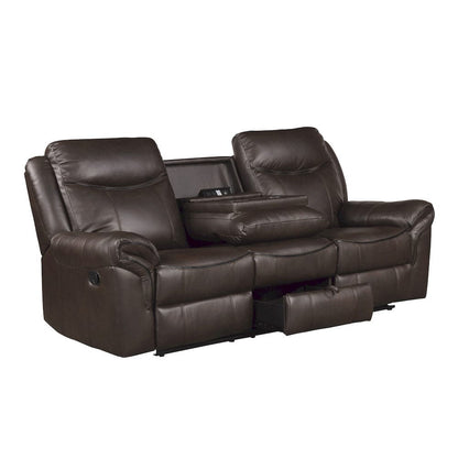 Homelegance  - Aram Double Reclining Sofa W/ Center Drop-Down Cup Holders, Receptacles, Hidden Drawer and USB Ports in Dark brown - 8206BRW-3  view 3