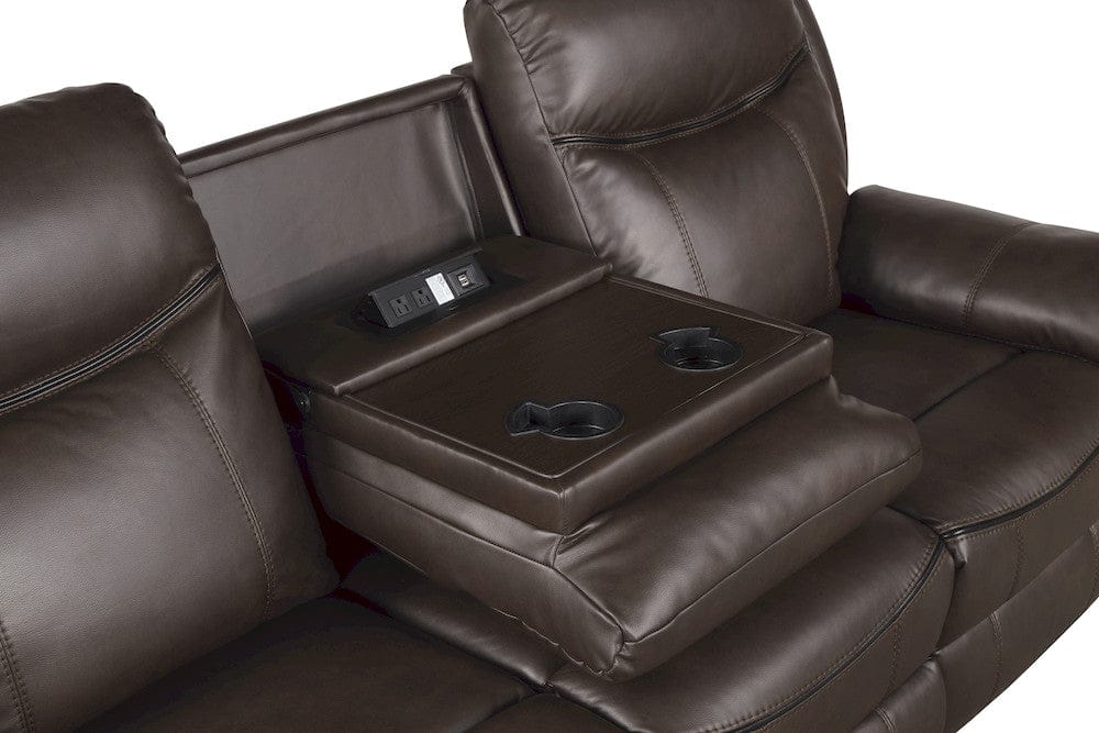 Homelegance  - Aram Double Reclining Sofa W/ Center Drop-Down Cup Holders, Receptacles, Hidden Drawer and USB Ports in Dark brown - 8206BRW-3  view 4