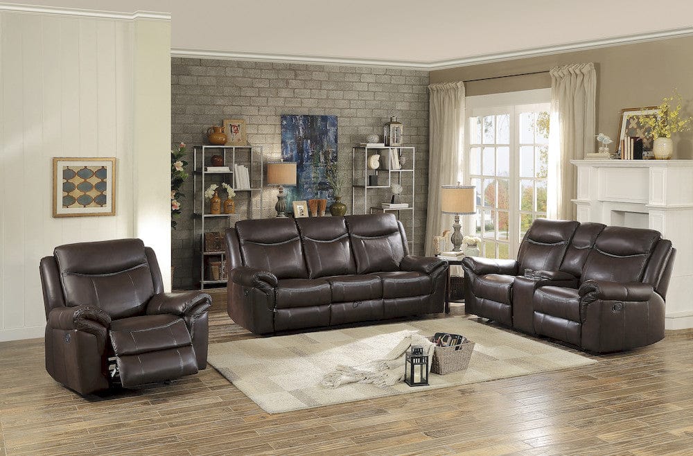 Homelegance  - Aram Double Reclining Sofa W/ Center Drop-Down Cup Holders, Receptacles, Hidden Drawer and USB Ports in Dark brown - 8206BRW-3  view 7