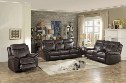 Homelegance  - Aram Double Reclining Sofa W/ Center Drop-Down Cup Holders, Receptacles, Hidden Drawer and USB Ports in Dark brown - 8206BRW-3  view 7
