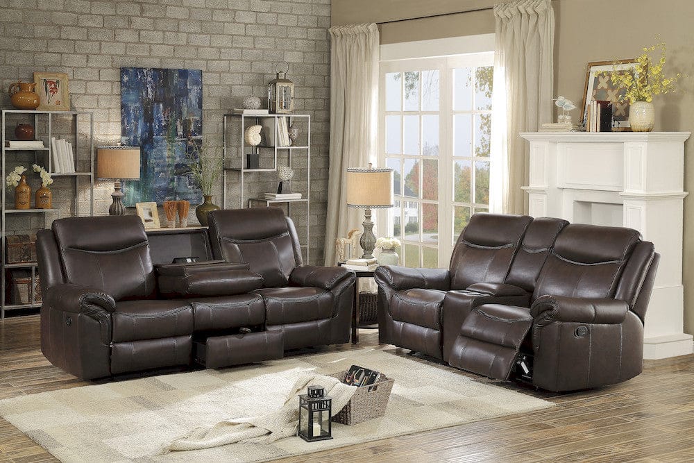 Homelegance  - Aram Double Reclining Sofa W/ Center Drop-Down Cup Holders, Receptacles, Hidden Drawer and USB Ports in Dark brown - 8206BRW-3  view 8