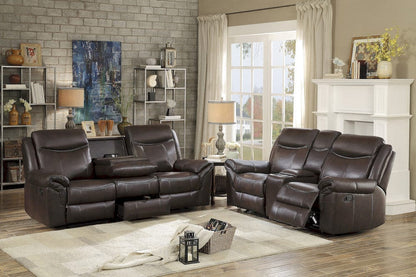 Homelegance  - Aram Double Reclining Sofa W/ Center Drop-Down Cup Holders, Receptacles, Hidden Drawer and USB Ports in Dark brown - 8206BRW-3  view 8