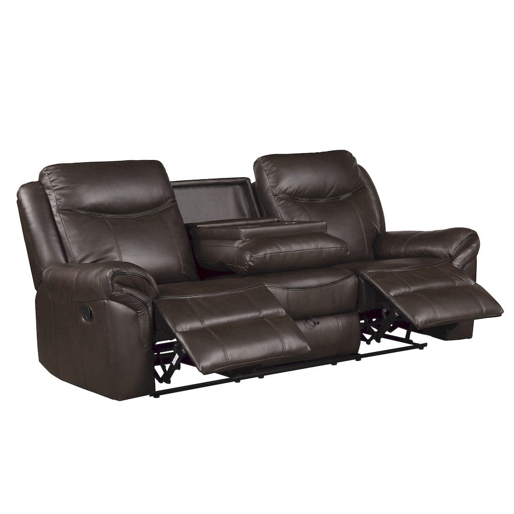 Homelegance  - Aram Double Reclining Sofa W/ Center Drop-Down Cup Holders, Receptacles, Hidden Drawer and USB Ports in Dark brown - 8206BRW-3  view 11