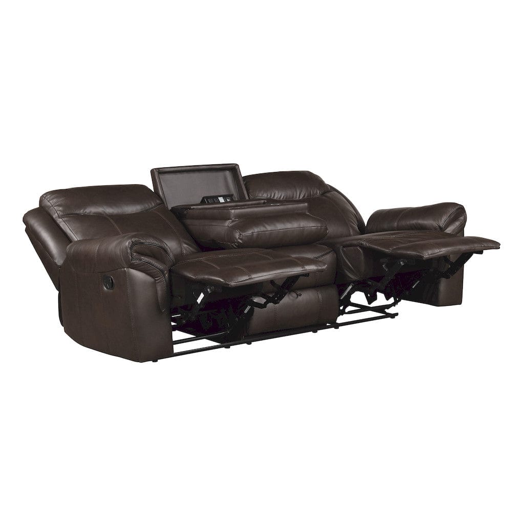 Homelegance  - Aram Double Reclining Sofa W/ Center Drop-Down Cup Holders, Receptacles, Hidden Drawer and USB Ports in Dark brown - 8206BRW-3  view 12