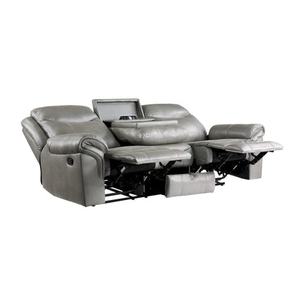 Homelegance  - Aram Double Reclining Sofa W/ Center Drop-Down Cup Holders, Receptacles, Hidden Drawer and USB Ports in Gray - 8206GRY-3  view 1