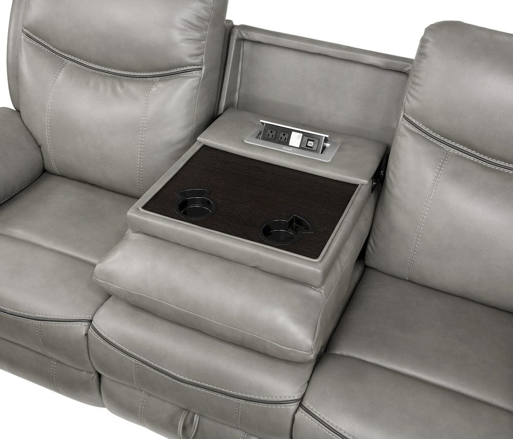 Homelegance  - Aram Double Reclining Sofa W/ Center Drop-Down Cup Holders, Receptacles, Hidden Drawer and USB Ports in Gray - 8206GRY-3  view 2