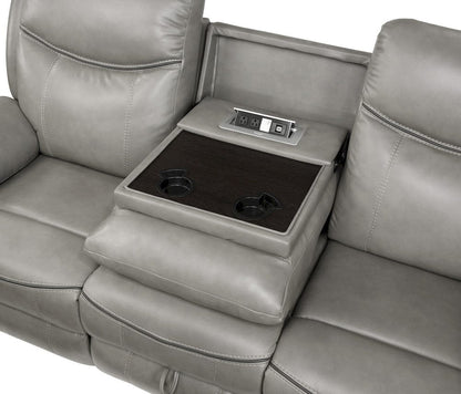 Homelegance  - Aram Double Reclining Sofa W/ Center Drop-Down Cup Holders, Receptacles, Hidden Drawer and USB Ports in Gray - 8206GRY-3  view 2