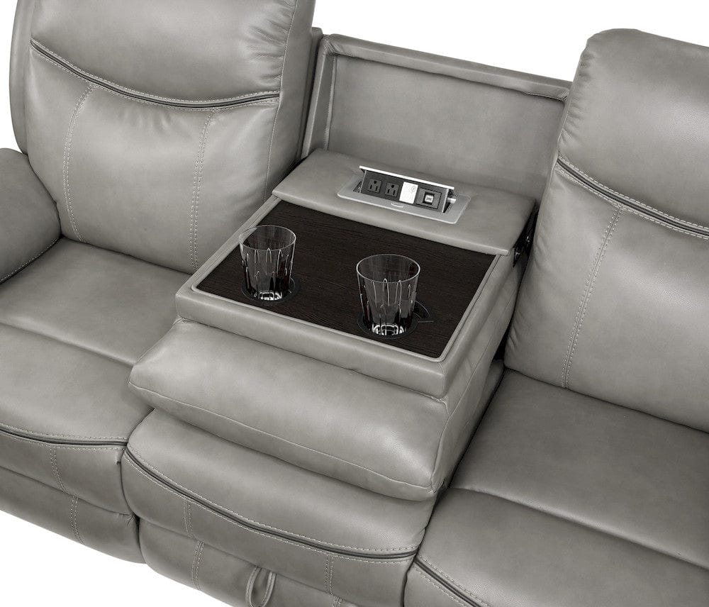 Homelegance  - Aram Double Reclining Sofa W/ Center Drop-Down Cup Holders, Receptacles, Hidden Drawer and USB Ports in Gray - 8206GRY-3  view 7