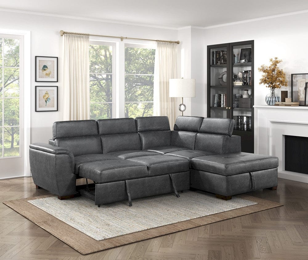 Homelegance  - Barre 2-Piece Sectional W/ Pull-out Bed and Right Chaise W/ Hidden Storage, Adjustable Headrests in Gray - 8567GYxSC  view 4