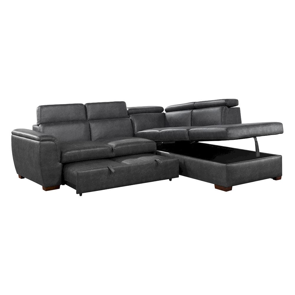 Homelegance  - Barre 2-Piece Sectional W/ Pull-out Bed and Right Chaise W/ Hidden Storage, Adjustable Headrests in Gray - 8567GYxSC  view 9