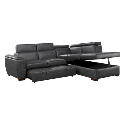 Homelegance  - Barre 2-Piece Sectional W/ Pull-out Bed and Right Chaise W/ Hidden Storage, Adjustable Headrests in Gray - 8567GYxSC  view 9