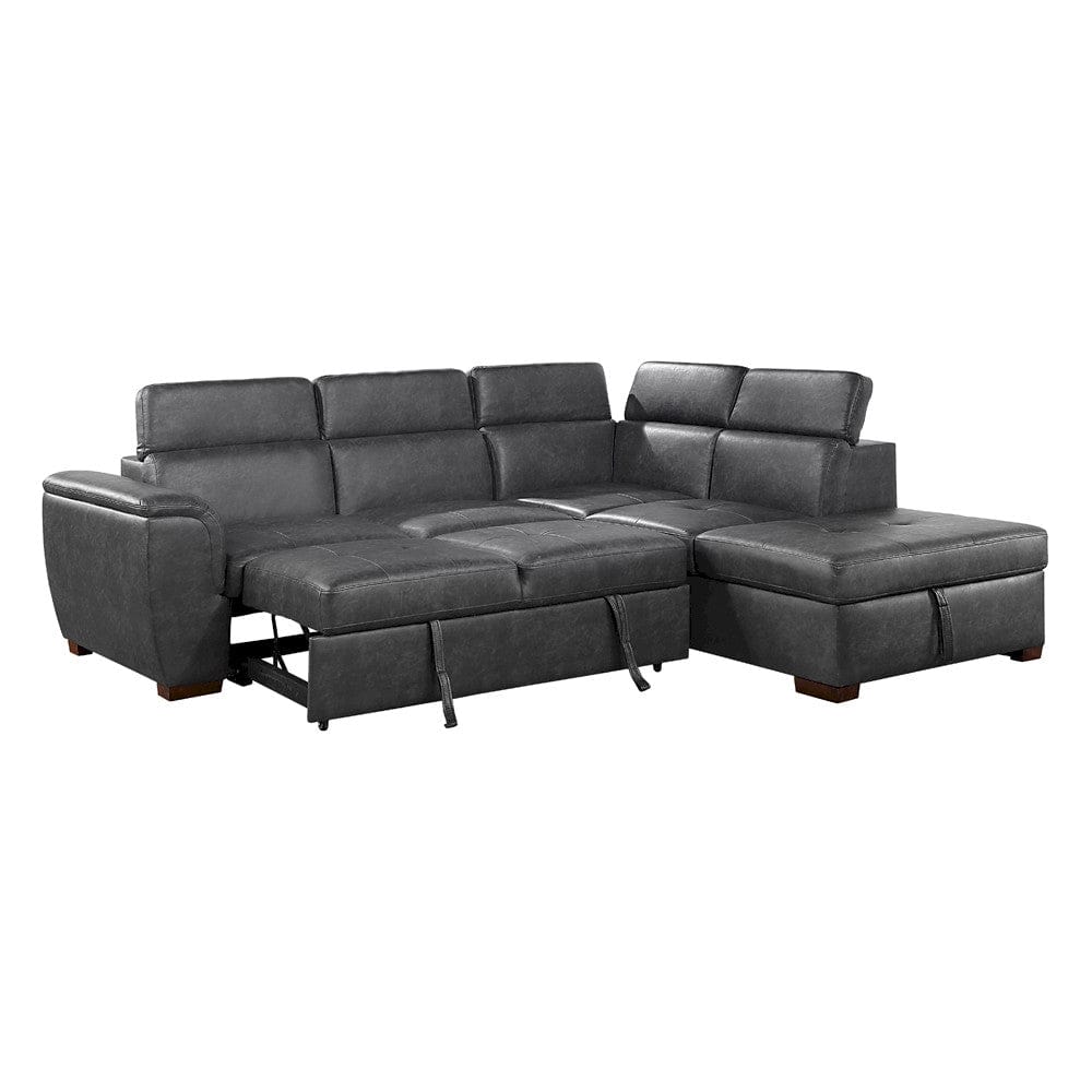 Homelegance  - Barre 2-Piece Sectional W/ Pull-out Bed and Right Chaise W/ Hidden Storage, Adjustable Headrests in Gray - 8567GYxSC  view 11