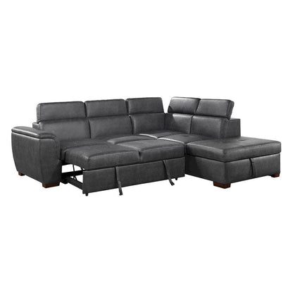 Homelegance  - Barre 2-Piece Sectional W/ Pull-out Bed and Right Chaise W/ Hidden Storage, Adjustable Headrests in Gray - 8567GYxSC  view 11