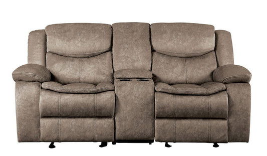Homelegance  - Bastrop Double Glider Reclining Love Seat W/ Center Console in Brown - 8230FBR-2  view 1