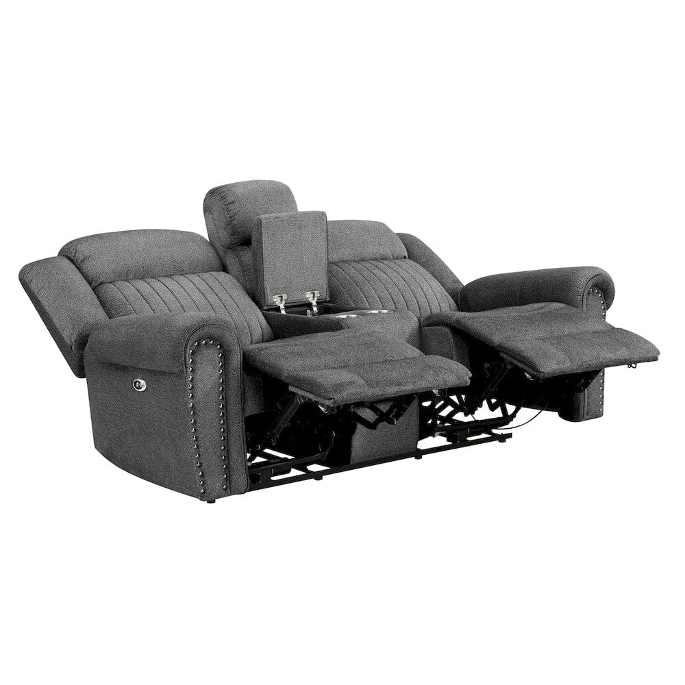 Homelegance  - Brennen Power Double Reclining Love Seat W/ Center Console in Charcoal - 9204CC-2PW  view 7