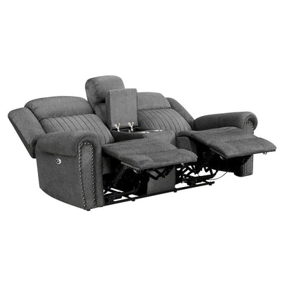 Homelegance  - Brennen Power Double Reclining Love Seat W/ Center Console in Charcoal - 9204CC-2PW  view 11