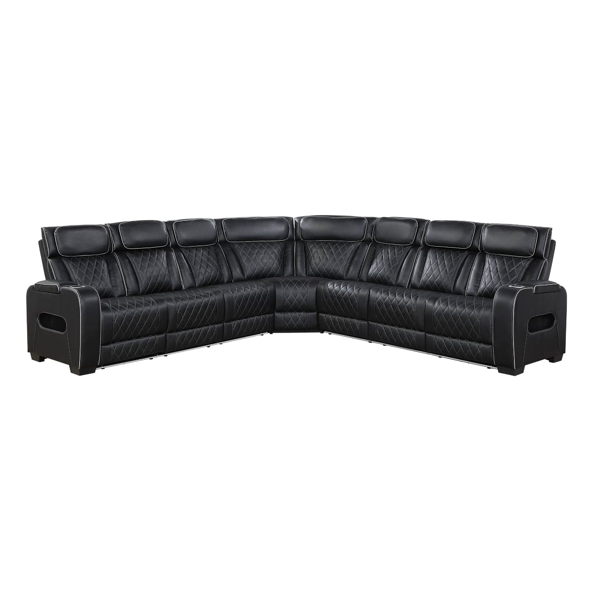 Homelegance  - Fairway 3-Piece Power Reclining Sectional W/ Center Power Headrests, Storage Arms, Cup holders, Charging Ports, Reading Lights, Wireless Chargers, Charging Ports and LED in Black - 9516BLKSx33L3RPWH view 1