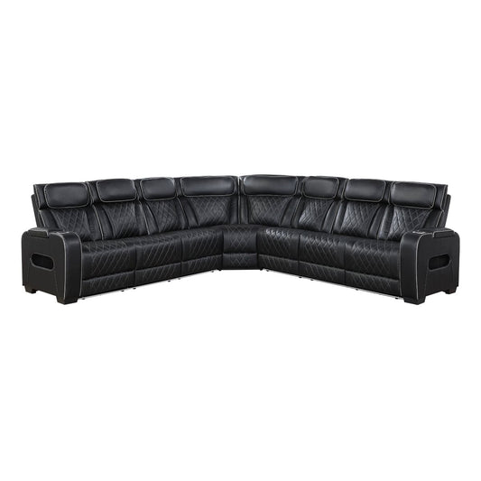 Homelegance  - Fairway 3-Piece Power Reclining Sectional W/ Center Power Headrests, Storage Arms, Cup holders, Charging Ports, Reading Lights, Wireless Chargers, Charging Ports and LED in Black - 9516BLKSx33L3RPWH view 1