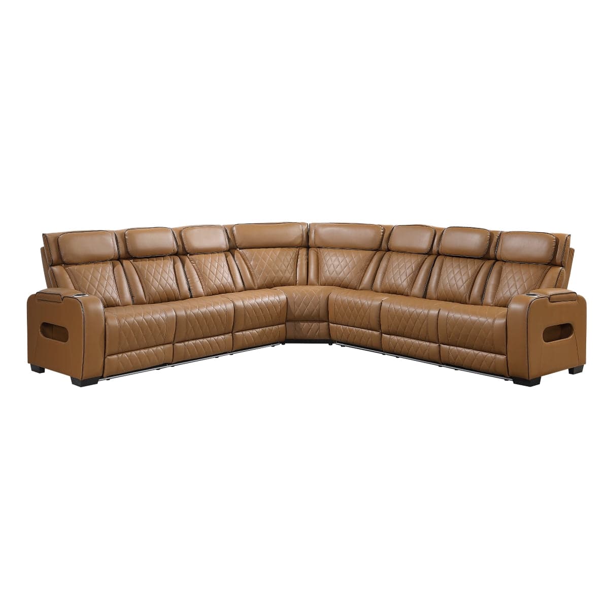 Homelegance  - Fairway 3-Piece Power Reclining Sectional W/ Center Power Headrests, Storage Arms, Cup holders, Charging Ports, Reading Lights, Wireless Chargers, Charging Ports and LED in Brown - 9516BRWSx33L3RPWH view 1