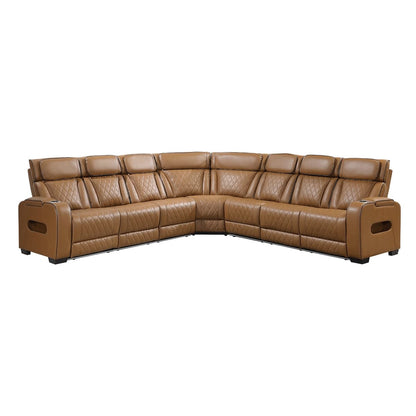 Homelegance  - Fairway 3-Piece Power Reclining Sectional W/ Center Power Headrests, Storage Arms, Cup holders, Charging Ports, Reading Lights, Wireless Chargers, Charging Ports and LED in Brown - 9516BRWSx33L3RPWH view 1