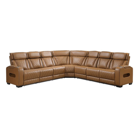Homelegance  - Fairway 3-Piece Power Reclining Sectional W/ Center Power Headrests, Storage Arms, Cup holders, Charging Ports, Reading Lights, Wireless Chargers, Charging Ports and LED in Brown - 9516BRWSx33L3RPWH view 1