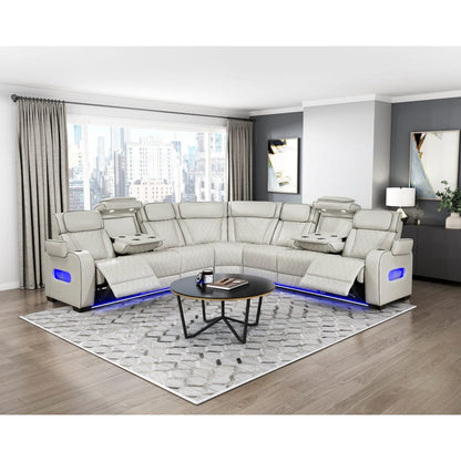 Homelegance  - Fairway 3-Piece Power Reclining Sectional W/ Center Power Headrests, Storage Arms, Cup holders, Charging Ports, Reading Lights, Wireless Chargers, Charging Ports and LED in Taupe - 9516TPESx33L3RPWH view 3